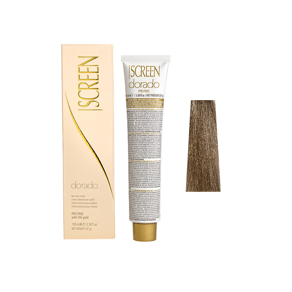 Крем-фарба для волосся перманентна з 24-каратним золотом SCREEN Dorado 8C (8.1) Ash Light Вlonde, 100 ml - 1